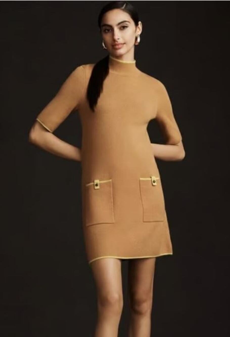 NWT Anthropologie Maeve The Annalise Mock-Neck Mini Sweater Dress S 1960s Cedar